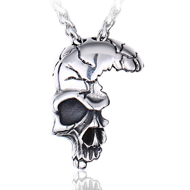 Men Broken Skull Pendant Necklace Men Stainless Steel Punk Gothic