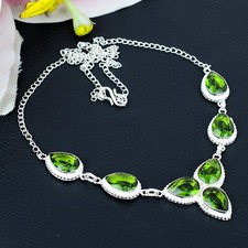 Peridot Gemstone Necklace Handmade 925 Sterling Silver Necklace Gift For Her 18"