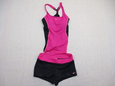 Nike NESS9363-672 Color Surge Powerback Tankini Swimsuit 2 Piece Set Black Pink