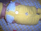 New, crochet 6 pc preemie/doll layette, yellow, easy on/off — photo 4