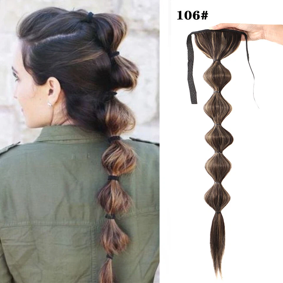 Long Black Bubble Long Ponytail Synthetic Drawstring Hair Ponytail For Women   - Image 2 of 4
