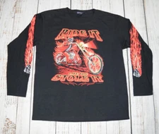 VTG NWOT 90S RIDE IT LIKE YOU STOLE IT BLACK SKULL LONG SLEEVE TEE BIKER FLAMES 