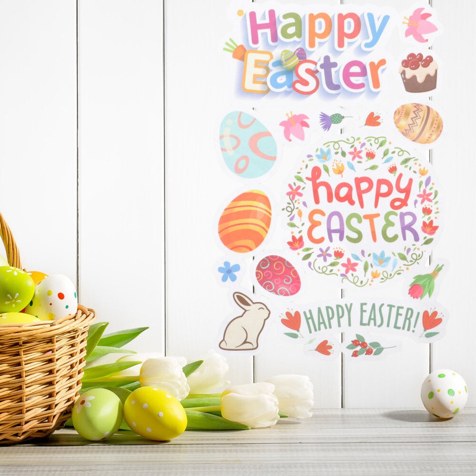 Easter Bunny Window Clings Stickers Shop Decorations Flower eBay