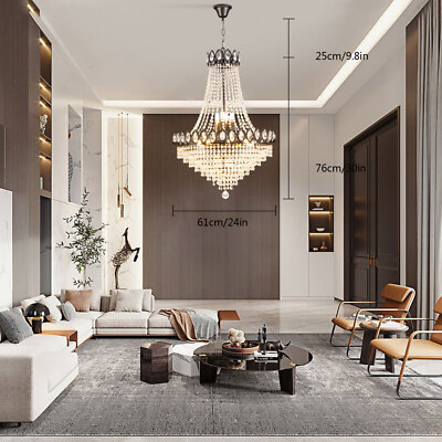 Luxury Crystal Chandelier Pendant Lamp Hanging Light Dimmable Height-Adjustable
