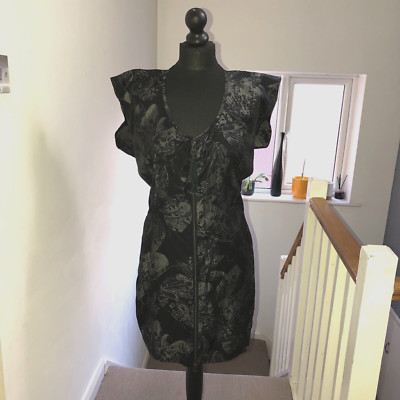 Firetrap Beammer Black Gothic Print Zip Detail Dress Medium *bnwt* vtg y2k goth