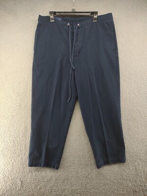 Men's Lands End Drawstring Button Fly Blue Scrub Type Pants in Size 36 Stretch
