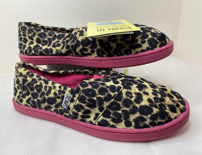 Toms Girl's Vegan Youth Classic Leopard Slip On Flats Size 4 #10000754