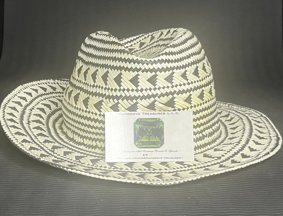 Винтажная шляпа в стиле сафари Avon/Mark Panama с геометрическими двухцветными узорами - Изображение 4 из 4