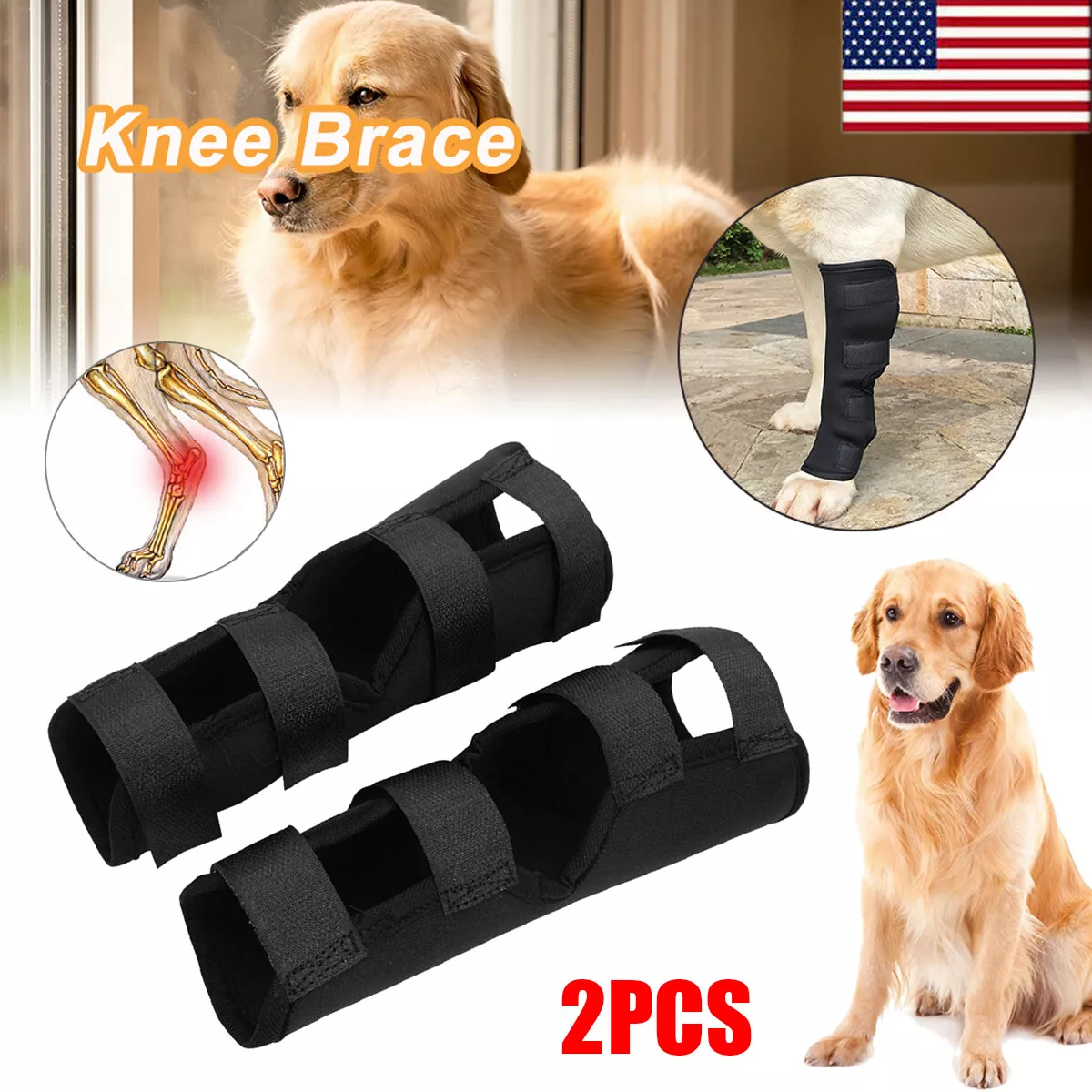 Dog Brace Back Leg Support Pair of Hock Braces for Hind Legs Knee Wrap ACL  S-XL