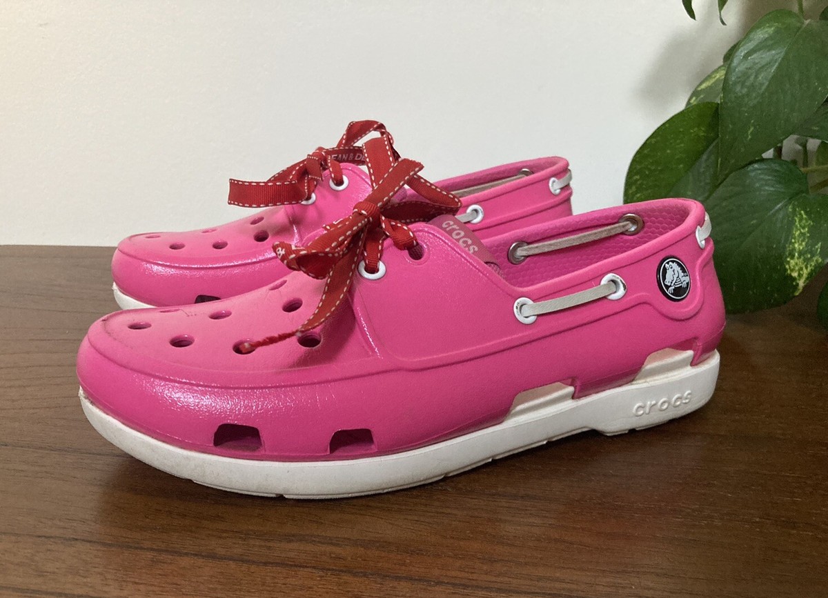 Crocs Shoes Beach Line Boat Shoes Kids Juniors Size Pink Beach Boat Water