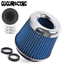 3", 3.5", 4" Inlet Performance High Flow Cold Air Intake Cone Dry Filter Blue