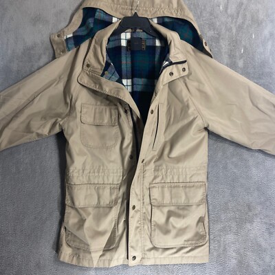 Eddie Bauer Men's Beige Medium Flannel Lined Hooded Full zip