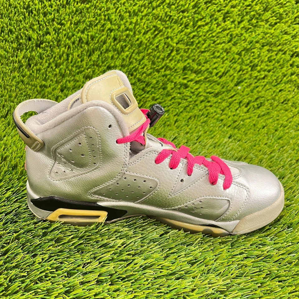 Nike Air Jordan 6 Retro Niñas Niños Talla 5.5Y Plata Rosa Zapatos Atléticos Tenis Foto 4 de 4