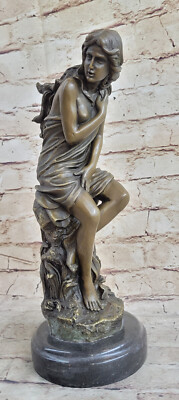 Unterzeichnet: Moreau, Bronze Statue Weiblich Hautfarben Angel Art Déco Marmor L
