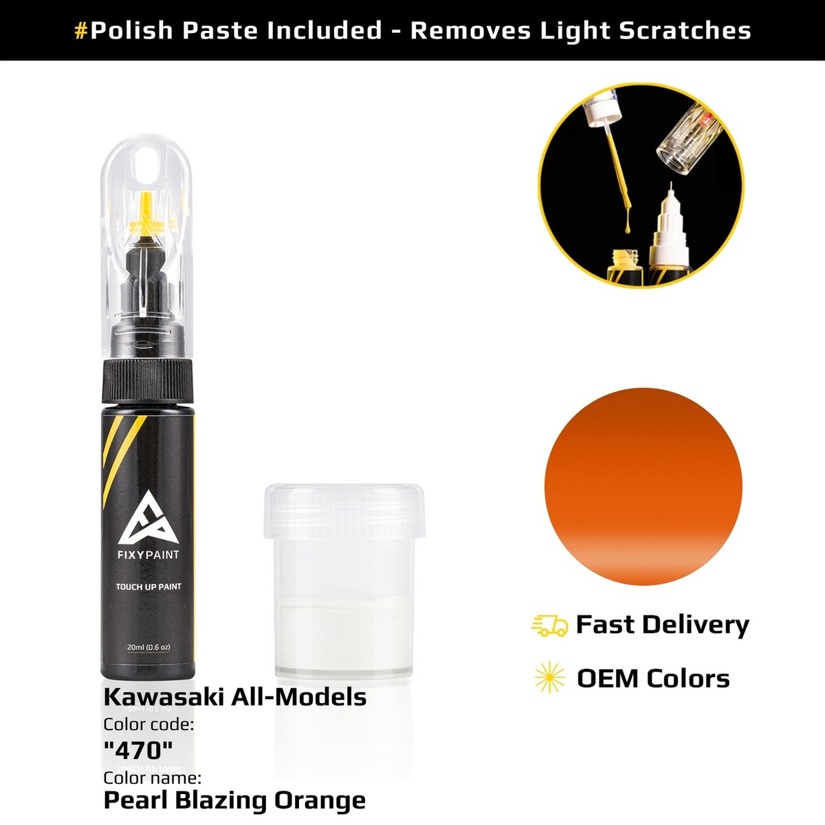 オーダー ピカピカ 477～480 、494～496 Touch up Paint for Kawasaki Code: 470 Pearl Blazing Orange