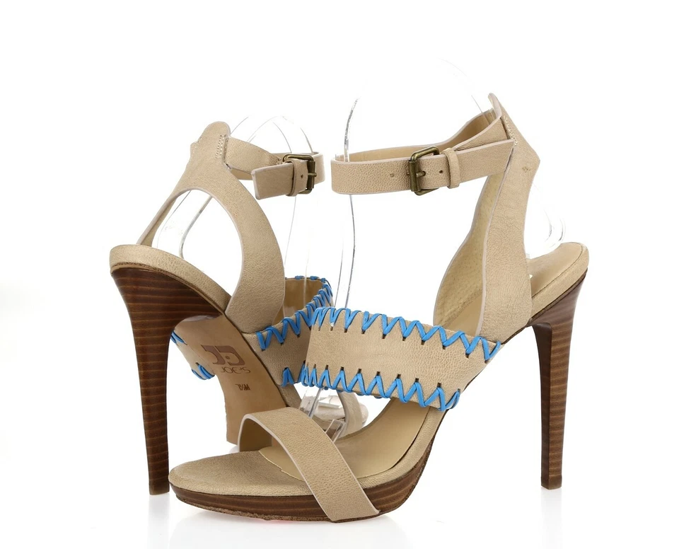 Womens JOES Sand Beige Leather Blue Ankle Strap Slim Heels Sandals Size 7.5 - Image 2 of 4