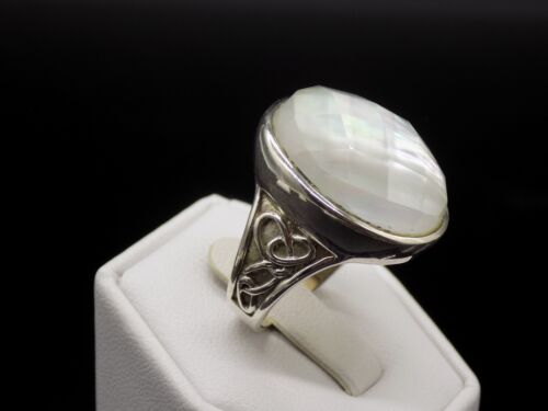 Vintage Whitney Kelly WK Ring Faceted Mother of Pearl 925 Sterling Silver Size 8 - Picture 4 of 16
