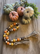 Handmade Wood Bead Garland with Tassels Natural, Orange, Brown  Yellow Fall