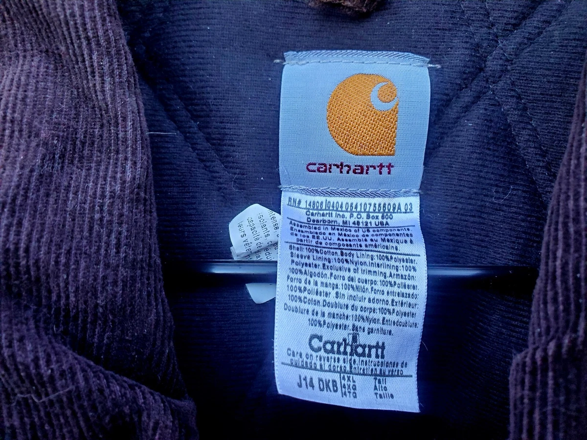 Vintage Carhartt J14 DKB Lined Duck Work Jacket Mens Size 4XL Tall Dark Brown