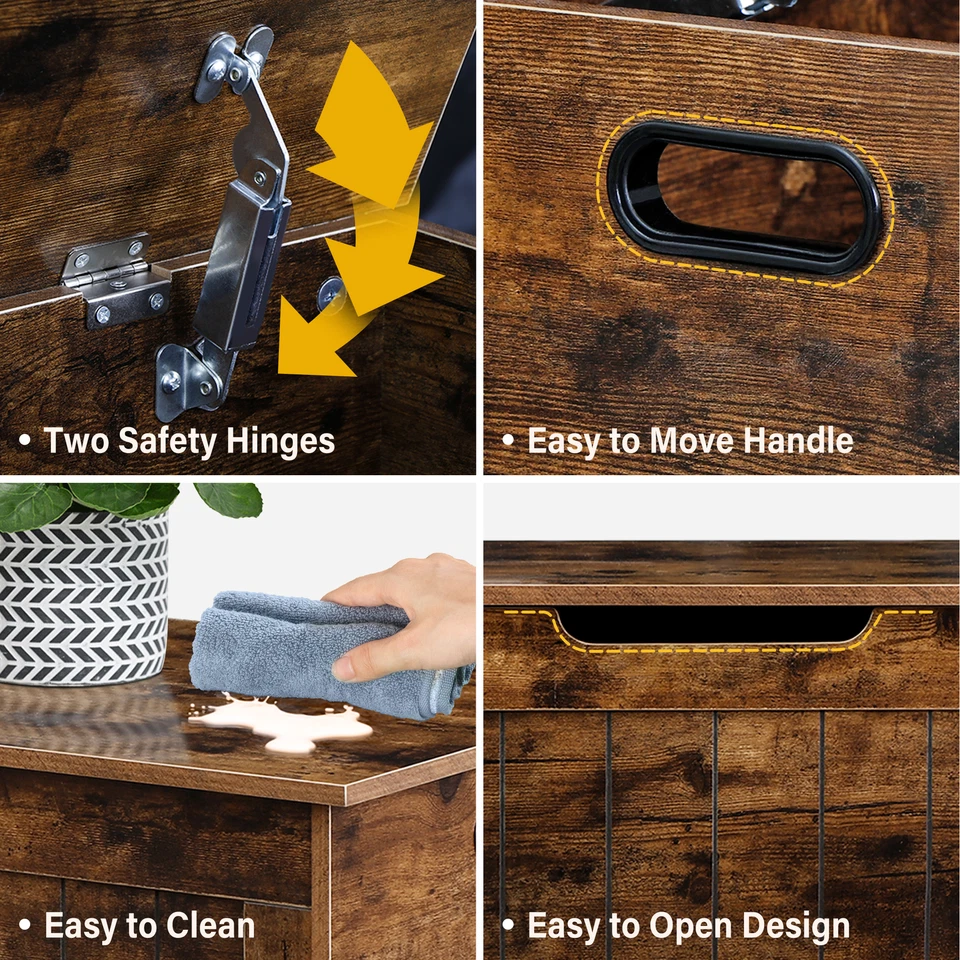 Caja de juguetes almacenamiento niños dormitorio cofre banco con 2 bisagras de seguridad organizador muebles Foto 3 de 4