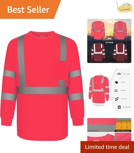 Hi Vis Long Sleeve Safety Shirt for Men & Women - ANSI Class 3 Compliant, 5XL - product listing photo