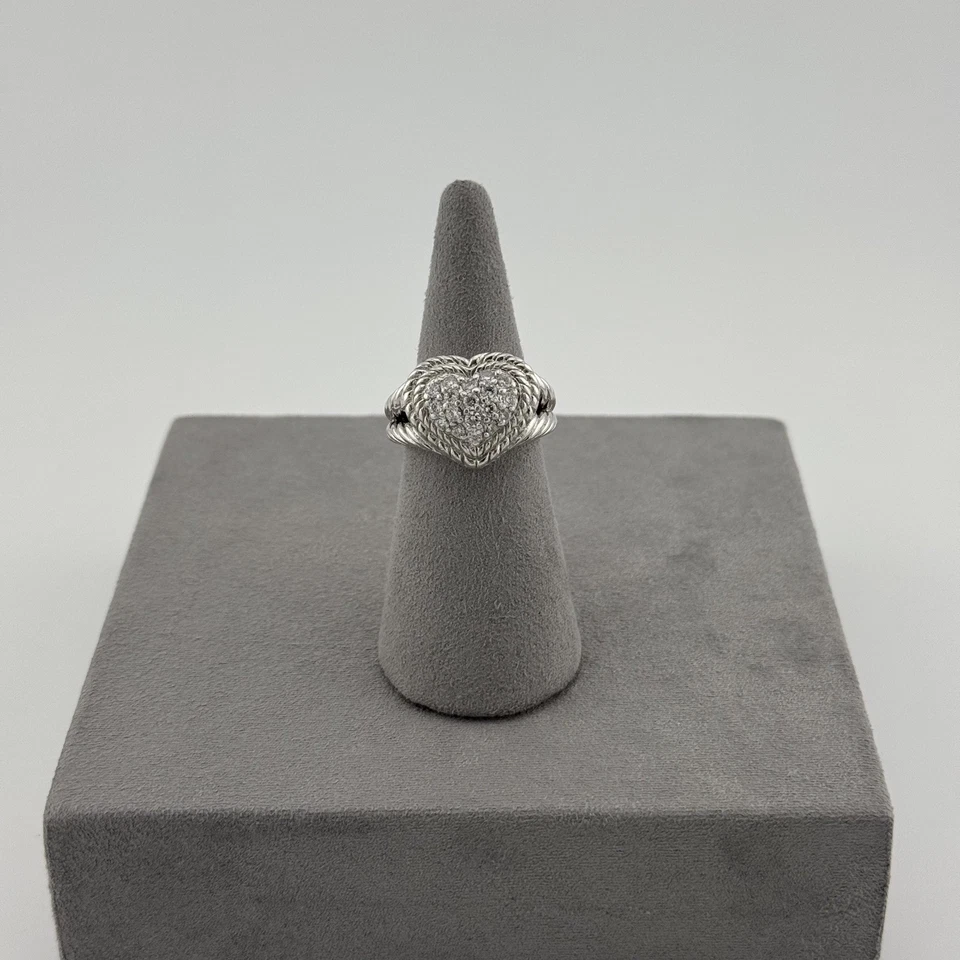 Judith Ripka Sterling Silber Herz Ring - Pave CZ Design - 925 Strukturband