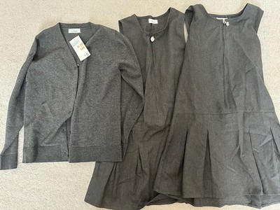 Restposten Mädchen Paket Schuluniform 9-10 Jahre 2 graue Kleider & 1 neue graue Strickjacke
