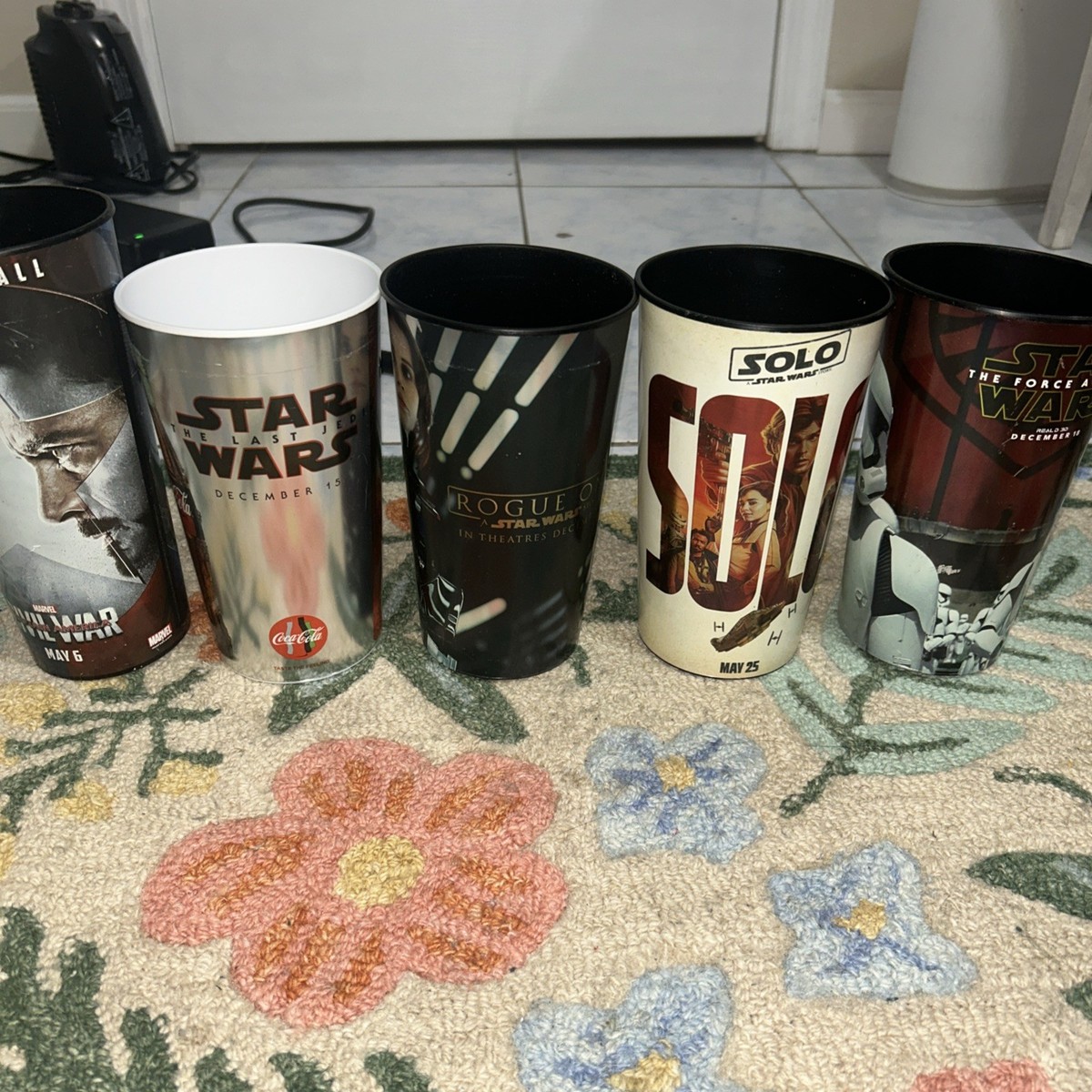 Star Wars Movie Theater Cups Lot + Marvel Civil War Collectible