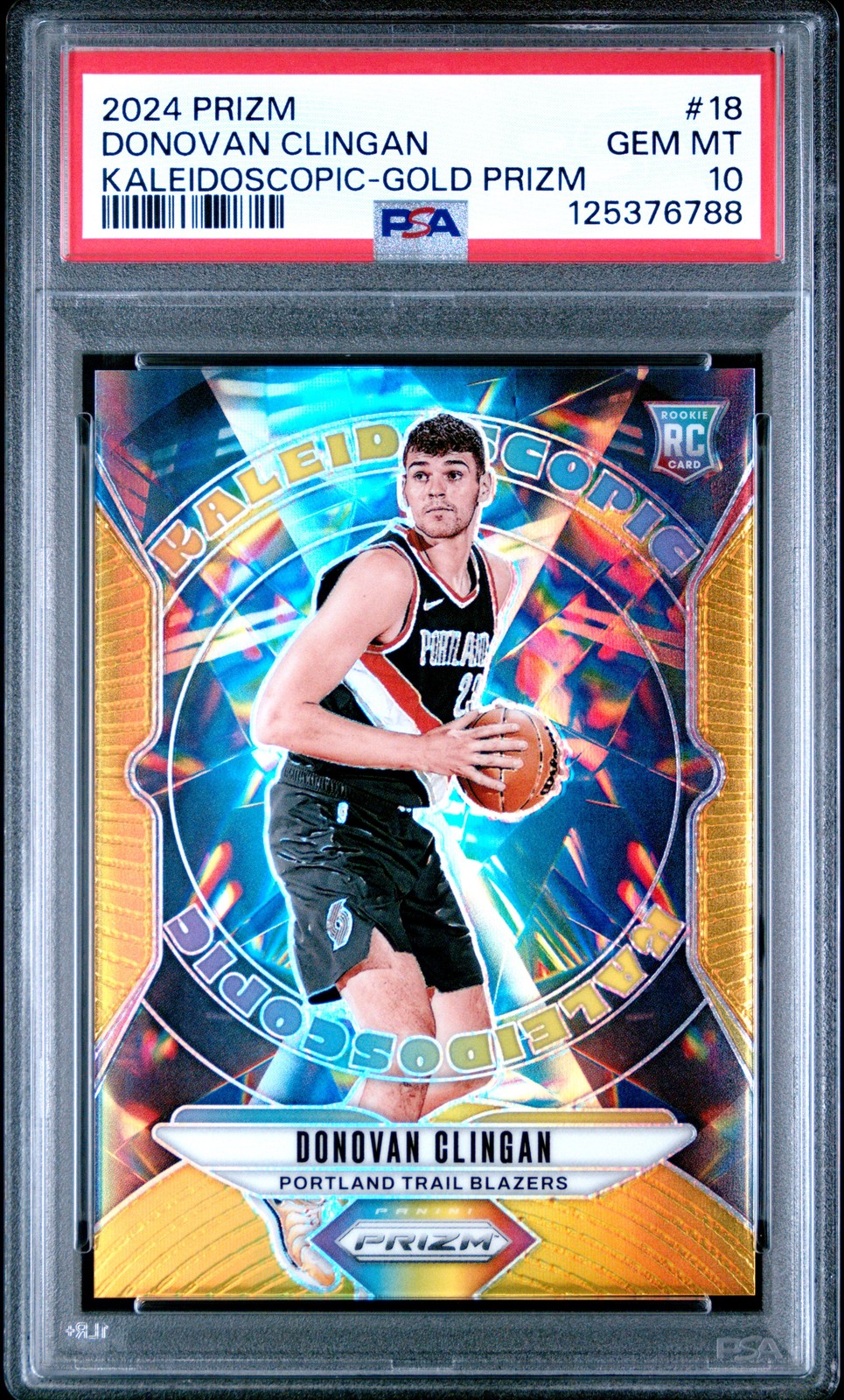 2024 PANINI PRIZM KALEIDOSCOPIC GOLD PRIZM #18 DONOVAN CLINGAN 4/10 PSA 10