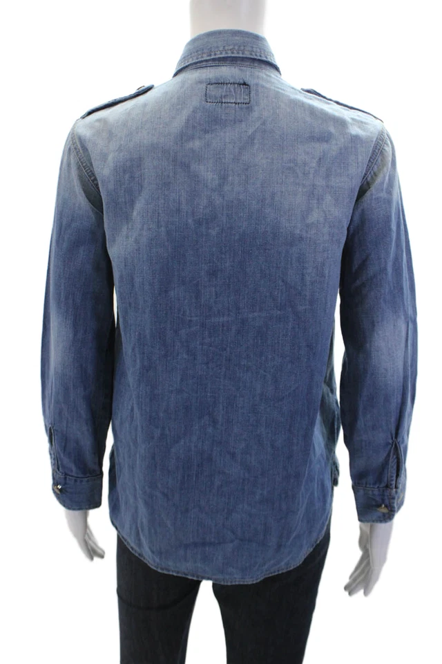 Camisa vaquera Current/Elliott para mujer con cuello delantero con botones manga larga azul talla 0 Foto 3 de 4