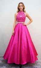 Hot Pink 2 pieces Beaded Long Prom Dress Pageant Gown size 10 In Stock