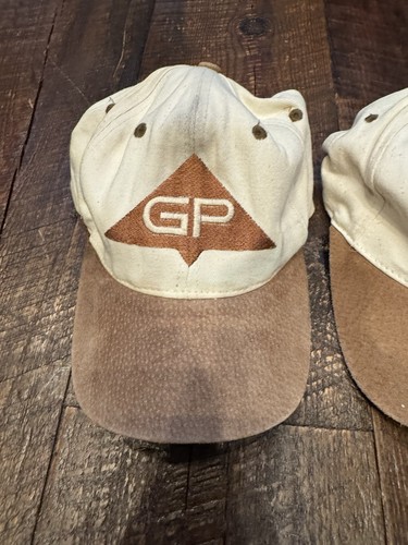 3 Vintage Georgia Pacific Cap Hat - Beige w Brown Suede Bill Adjustable Strap - Picture 2 of 4