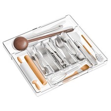 Clear Large Expandable Silverware Organizer and Kitchen Utensil Drawer Organi...