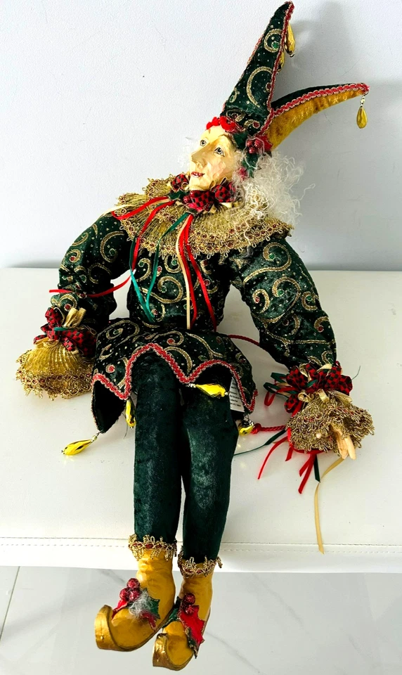 Vtg Katherine's Collection Christmas Jester Elf Doll Brocade Lace Boho 24" - Image 2 of 4