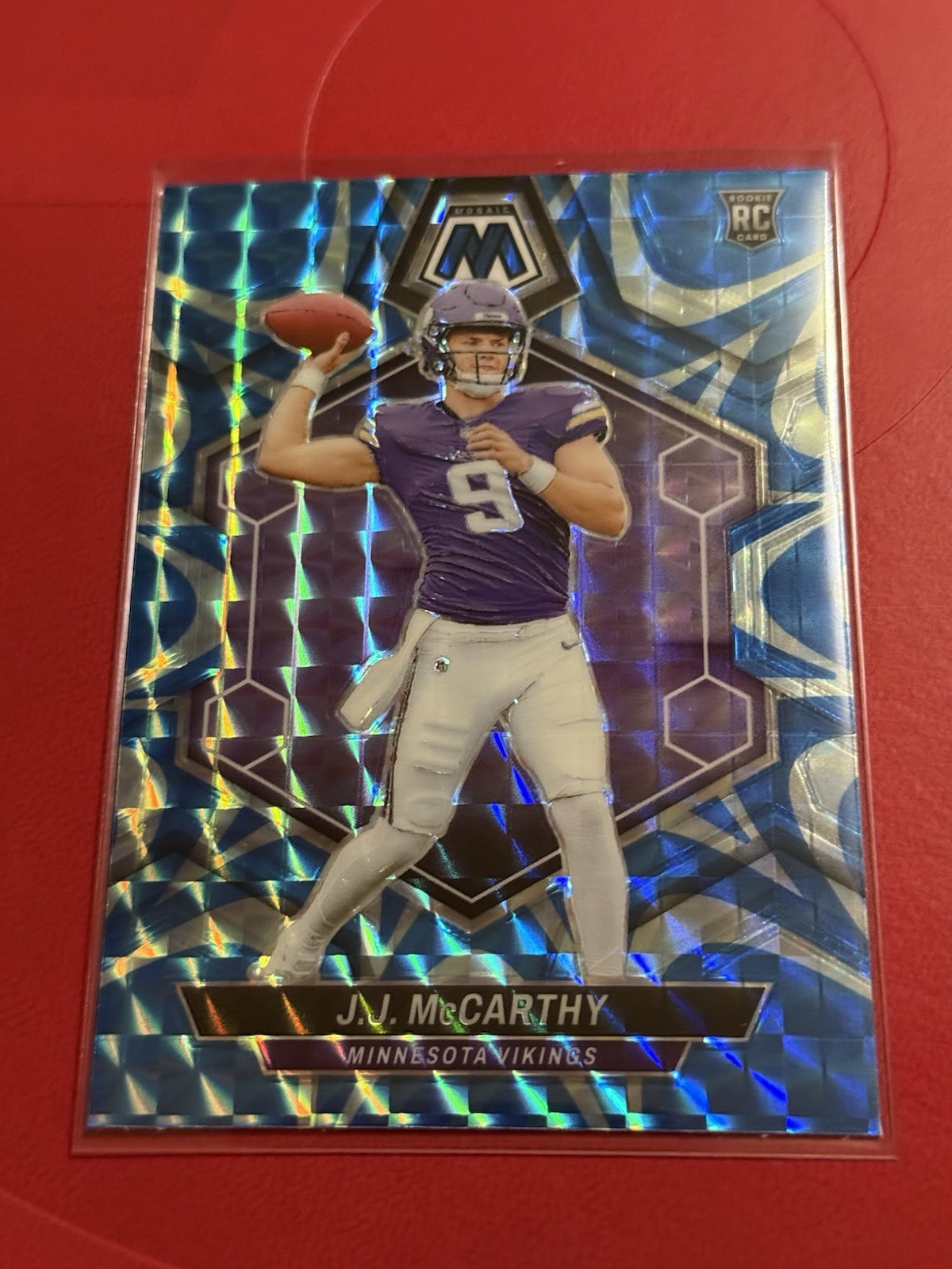 2024 Panini Mosaic - Rookies J.J. McCarthy #310 Reactive Blue Mosaic Prizm (RC)