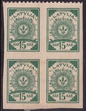 LATVIA LATVIJA 1919 Block/4 imperf - perfed at top wiyh horizontal lines back MH