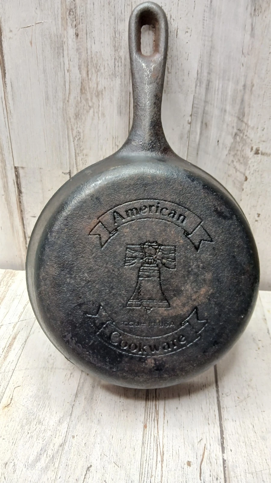 American Cookware Liberty Bell Cast Iron Skillet Frying Pan Unrestored Vintage