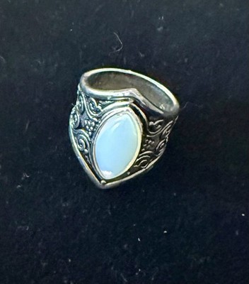 925 Sterling Silver Signet Ring Marquise White Moonstone Bezel Size 7