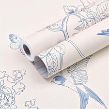 Peel and Stick Wallpaper Cream White and Blue Floral Wallpaper Vintage Contact P