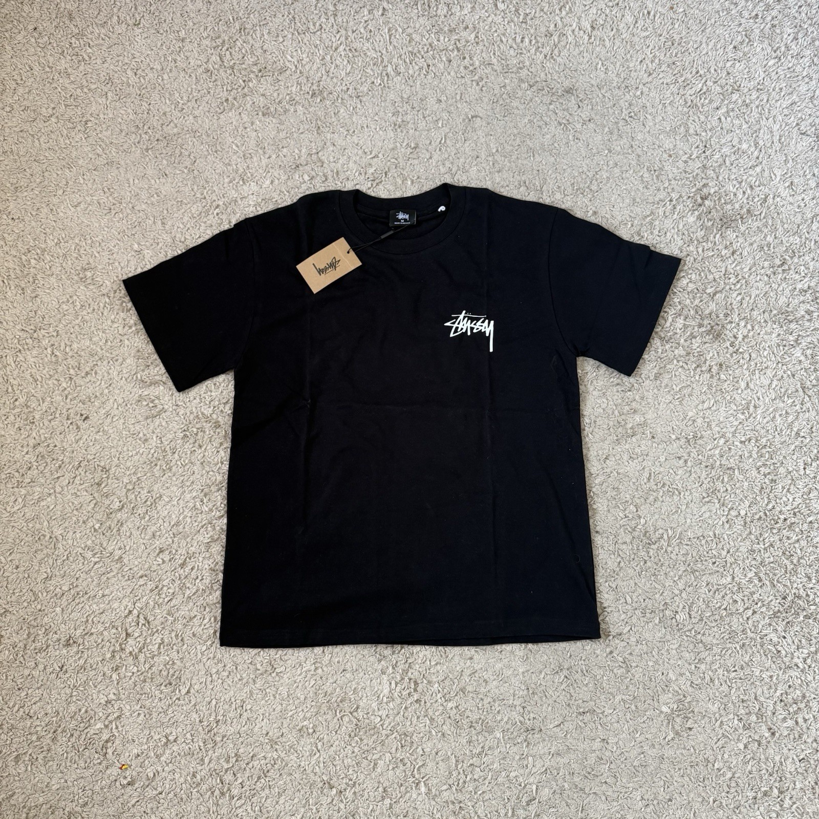 Camiseta para hombre Stussy talla M con logotipo grande estampado trasero negra