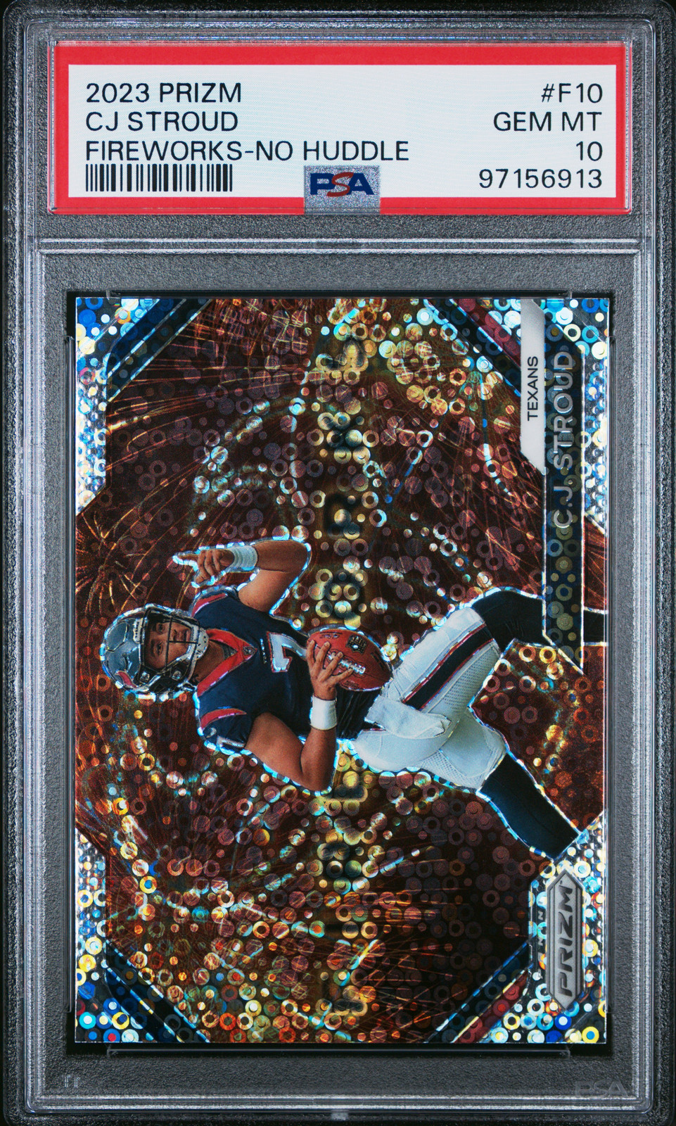2023 PANINI PRIZM FIREWORKS NO HUDDLE #F10 CJ STROUD ROOKIE RC PSA 10