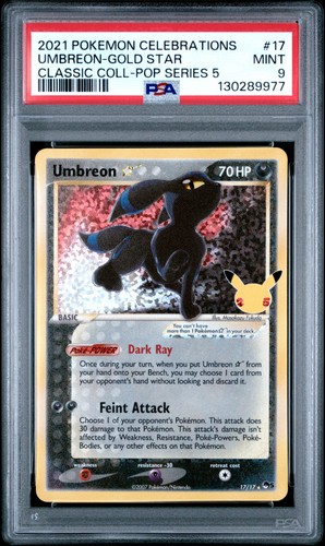 Pokemon Umbreon Gold Star Celebrations Classic Coll. POP Series 5 Holo 17 PSA 9