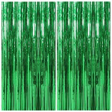 2 Pack Foil Curtain Backdrop Green Metallic Tinsel Fringe 2 PCS,
