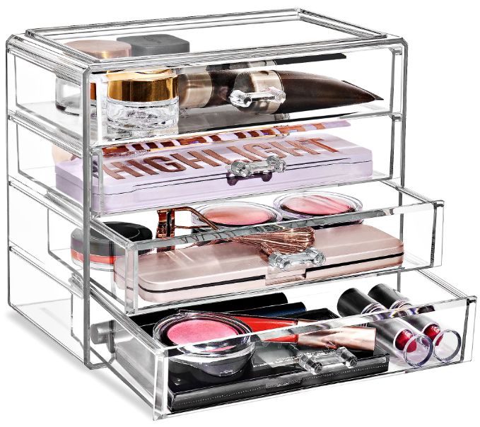 Sorbus Makeup & Jewelry Organizer – Clear Acrylic Storage Case with 4 Drawers