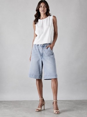 Damen Jeans Demin Bermuda blau Wide Leg Culotte 36 38 40 Shorts