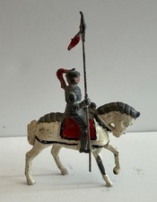 Vintage Metal Knight on Horseback with Movable Arm - White Horse