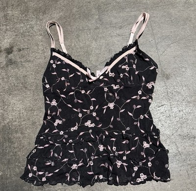 Vintage Y2K 2005 Victorias Secret Grunge Fairy Gothic Floral Embroidered Top