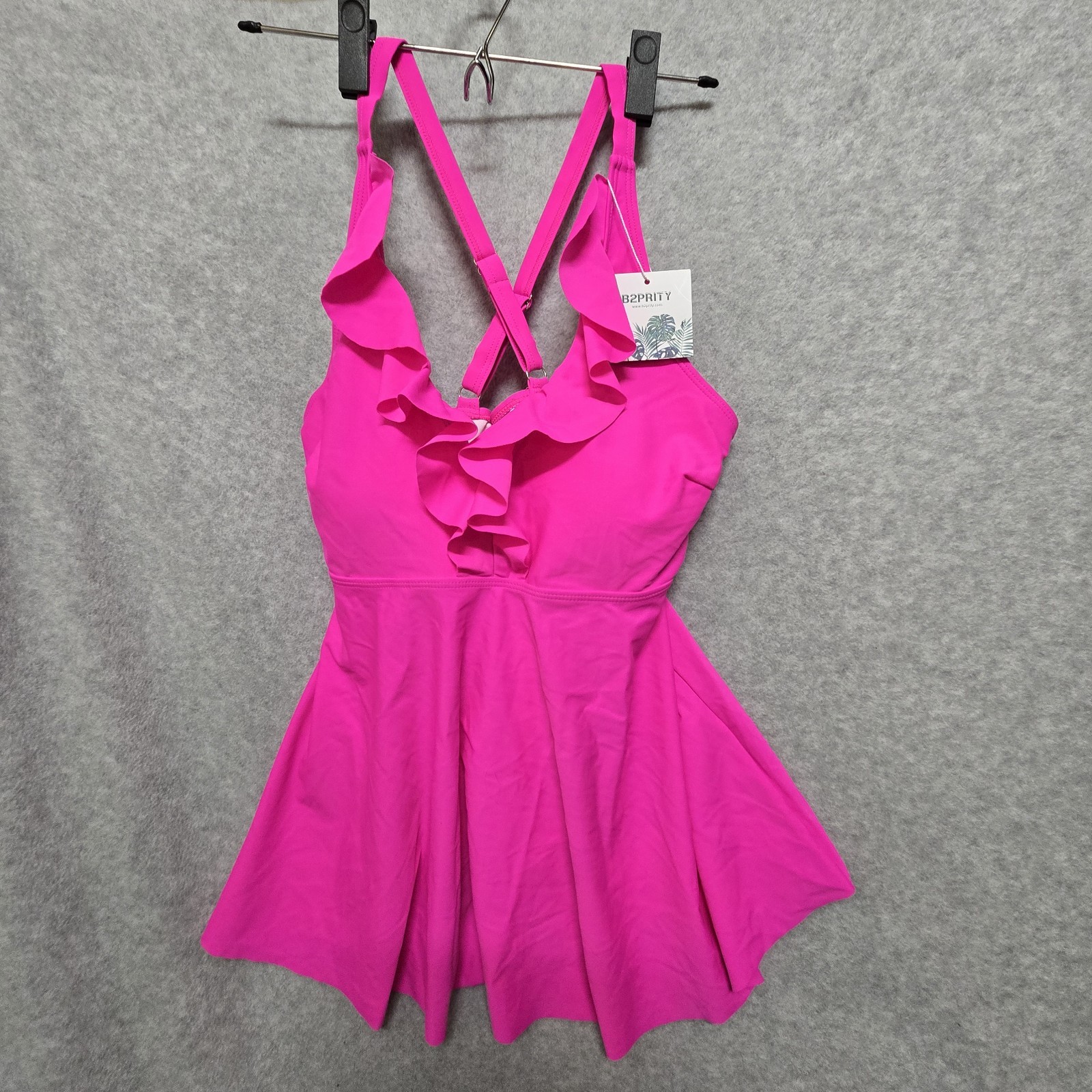 B2prity Women Size L Swim Dress Top Pink Wrap Tie Back Swimdress