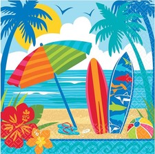 Sun Surf Tropical Beach Pool Summer Luau Party Bulk Paper Luncheon Napkins
