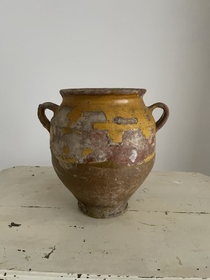 Antiker/Vintage glasierter französischer Konfit Topf gelb